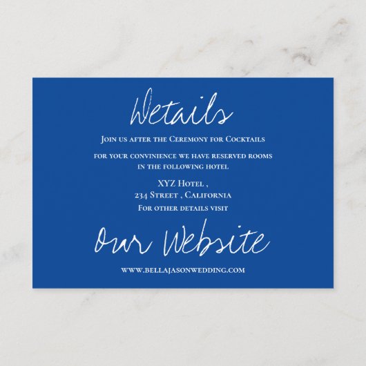 Hübsche Blautönen Trendy Blumenzwiebeldetails Begleitkarte (Rückseite)