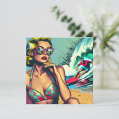 Hübsche Blonde Retro Frau und Surfer Typ (Stehend Vorderseite)