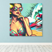 Hübsche Blonde Retro Frau und Surfer Typ Leinwanddruck (Insitu (Holzboden))
