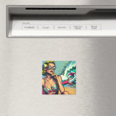 Hübsche Blonde Retro Frau und Surfer Typ Magnet (In Situ (Geschirrspüler))