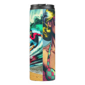 Hübsche Blonde Retro Frau und Surfer Typ Thermosbecher (Rückseite)