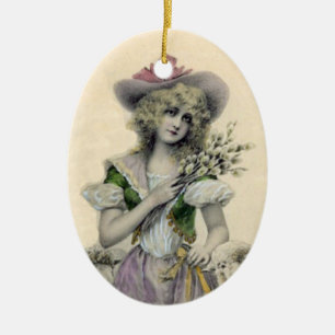 Hübsche blonde viktorianische Little Bo Peep Dame Keramikornament