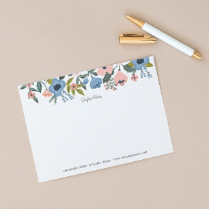 Hübsche Blossom Rosa & Blau Blütenrahmen und Hinwe Mitteilungskarte