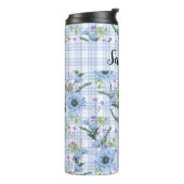 HÜBSCHE BLUE-BLUMEN MIT KARIERTEN PATTERN THERMOSBECHER (Nach links gedreht)