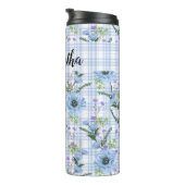 HÜBSCHE BLUE-BLUMEN MIT KARIERTEN PATTERN THERMOSBECHER (Nach rechts gedreht)