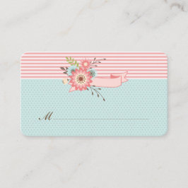 Hübsche Blue-Coral-Floral-Hochzeitskarte Platzkarte