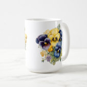 HÜBSCHE BLUE LILA YELLOW PANSY BLUME KAFFEETASSE (VorderseiteRechts)