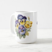 HÜBSCHE BLUE LILA YELLOW PANSY BLUME KAFFEETASSE (Vorderseite Links)