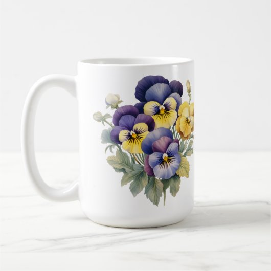 HÜBSCHE BLUE LILA YELLOW PANSY BLUME KAFFEETASSE (Links)