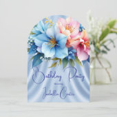 Hübsche Blue Pink-Blume Geburtstagsparty Einladung (Stehend Vorderseite)