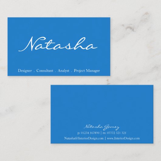 Hübsche Blue & White Script Schriftart Business Ca Visitenkarte (Vorne/Hinten)