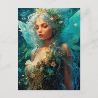 Hübsche Blues Fairy Girl Fantasy Kunst, Dichtung u Postkarte
