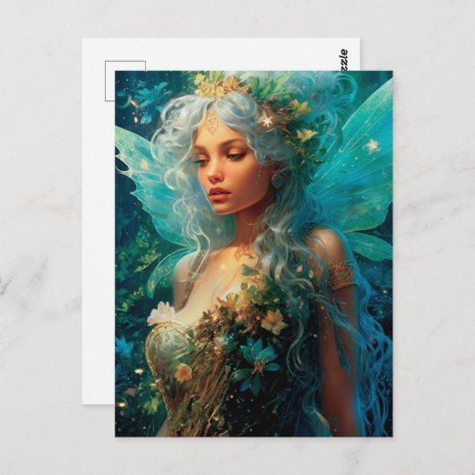 Hübsche Blues Fairy Girl Fantasy Kunst, Dichtung u Postkarte (Vorne/Hinten)