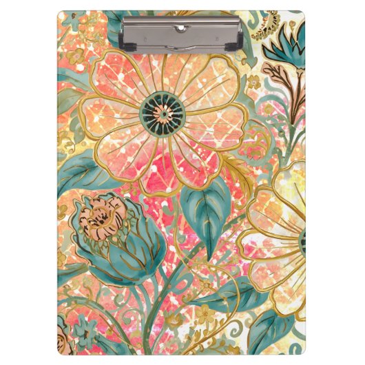 Hübsche blühende Blumen mit farbenfrohem Design,  Klemmbrett (Vorderseite)