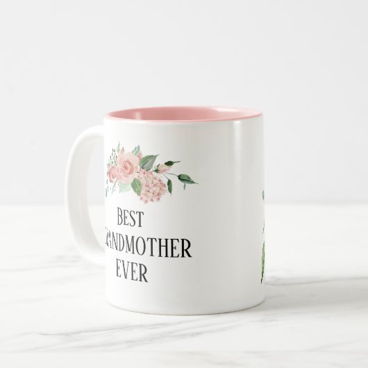 Hübsche Blümchen Personalisiert beste Großmutter j Zweifarbige Tasse (Vorderseite Links)