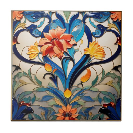 Hübsche Blume Art Deco Keramik Tile Fliese (Vorderseite)