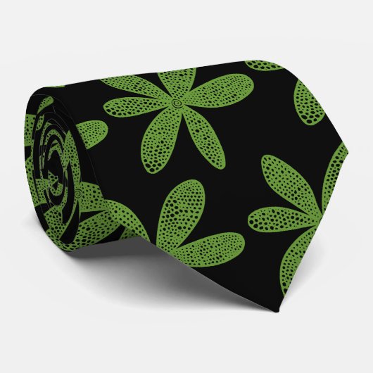 Hübsche Blume - Avocado Green auf Black Krawatte (Gerollt)