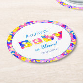 Hübsche Blume Baby Dusche Blau Personalisiert Runder Pappuntersetzer (Angewinkelt)