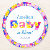Hübsche Blume Baby Dusche Blau Personalisiert Runder Pappuntersetzer (Vorderseite)
