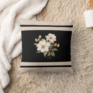 Hübsche Blume beige und schwarz Viktorianisch Kissen