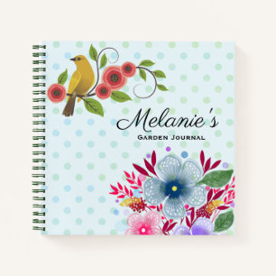 Hübsche Blume Bird Personalisiert Garden Journal Notizblock