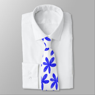 Hübsche Blume - Blau auf Weiß Krawatte