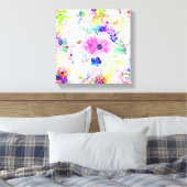 Hübsche Blume Boho Floral Watercolor Design Leinwanddruck (Insitu (Schlafzimmer))