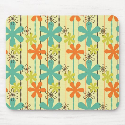 Hübsche Blume bördelt Kunst blaues orange grünes Mousepad (Vorne)