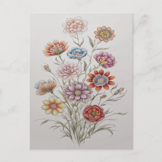 Hübsche Blume Bouquet Farbstift Zeichnend Postkarte (Vorderseite)