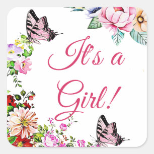 Hübsche Blume Butterfly Babyduschkleber Quadratischer Aufkleber