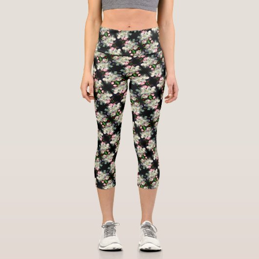 Hübsche Blume CrabappapaparSpring blüht Muster Capri Leggings (Vorderseite)