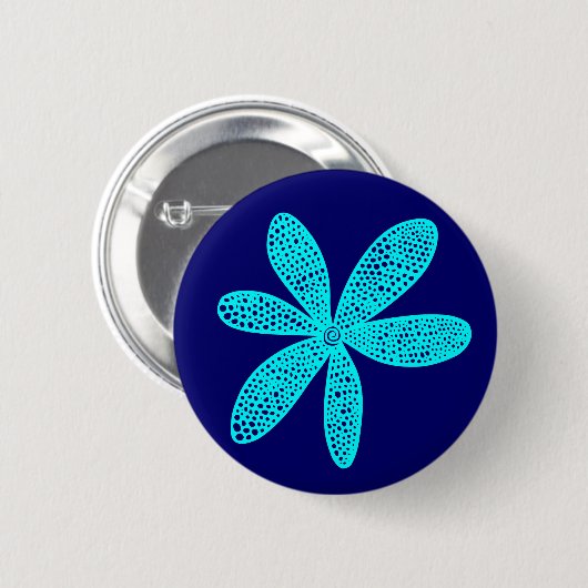 Hübsche Blume - Cyan on Deep Navy Button (Vorne & Hinten)