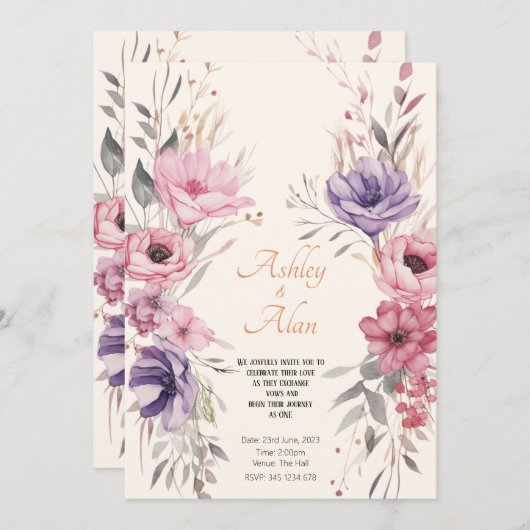 Hübsche Blume Einladung (Vorne/Hinten)