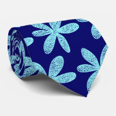 Hübsche Blume - Eisblau auf Deep Navy Krawatte (Gerollt)