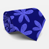 Hübsche Blume - Electric Blue on Deep Navy Blue Krawatte (Gerollt)