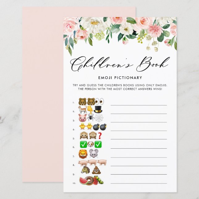 Hübsche Blume Emoji Pictionary Baby Showspiel (Vorne/Hinten)