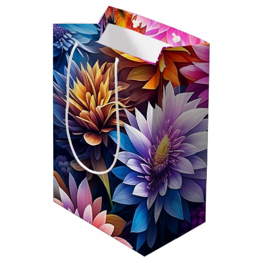 Hübsche Blume Flora und Fauna Kunst Mittlere Geschenktüte (Rückseite Schrägansicht)