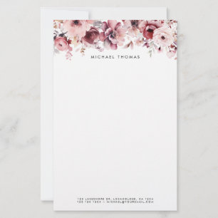 Hübsche Blume für Wasserfarben Burgund und Blush Briefpapier