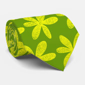 Hübsche Blume - Gelb auf Avocado Green Krawatte (Gerollt)