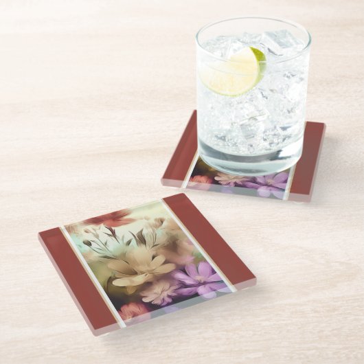 Hübsche Blume Glasuntersetzer (Schrägansicht)