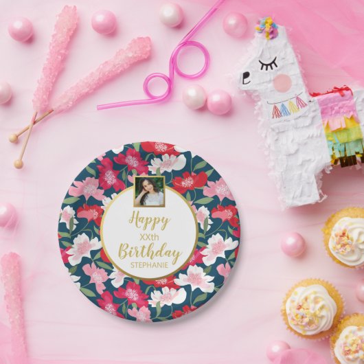 Hübsche Blume, Happy Birthday, Benutzerdefinierter Pappteller (Party)
