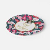 Hübsche Blume, Happy Birthday, Benutzerdefinierter Pappteller (Schrägansicht)