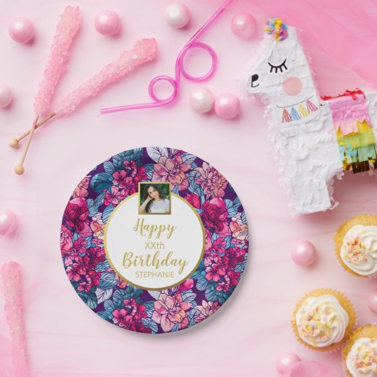 Hübsche Blume, Happy Birthday, Benutzerdefinierter Pappteller (Party)