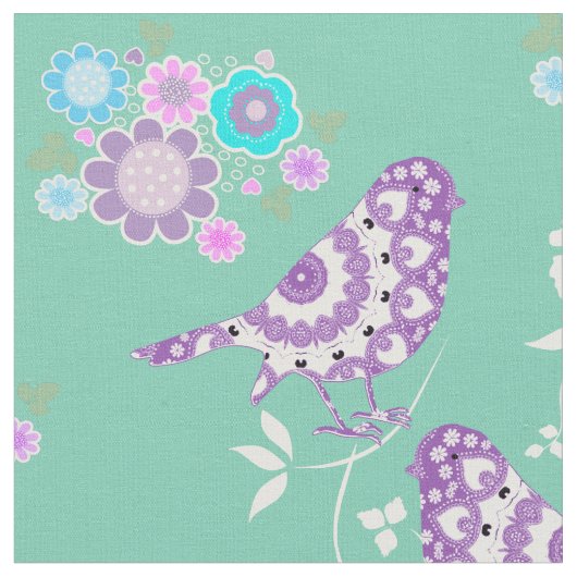 Hübsche Blume hören und Gemusterte Vögel Stoff (Nahaufnahme)