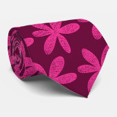 Hübsche Blume - Hot Pink auf Crimson Krawatte (Gerollt)