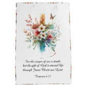 Hübsche Blume im Wasserfarbkreuz Christlich Ostern Mittlere Geschenktüte (Rückseite)