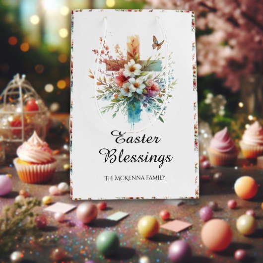 Hübsche Blume im Wasserfarbkreuz Christlich Ostern Mittlere Geschenktüte