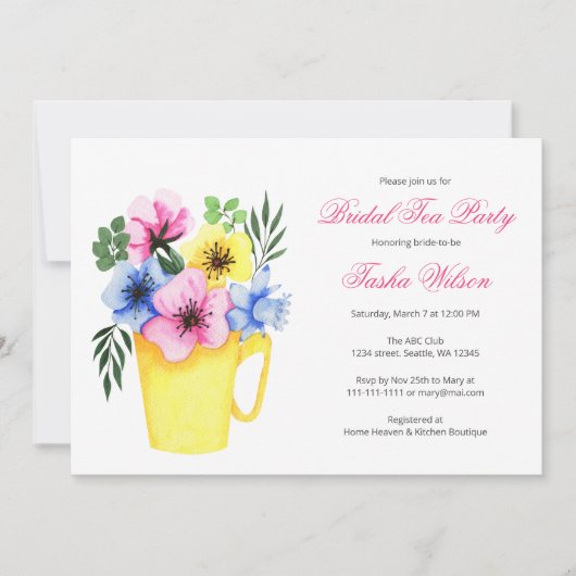 Hübsche Blume in einem Teacup Brautparty Teezeremo Einladung (Vorderseite)