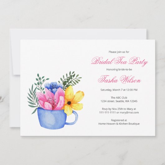 Hübsche Blume in einem Teacup Brautparty Teezeremo Einladung (Vorderseite)