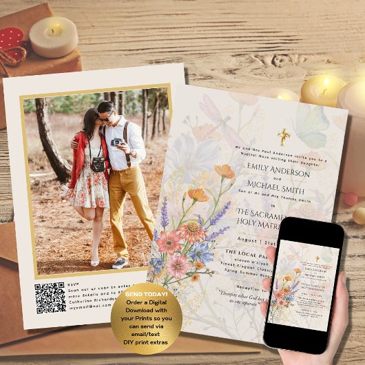 Hübsche Blume Katholische Massenhochzeit Foto Einladung